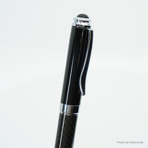 Pen clip and black lacquer cap, chrome-tone rings
